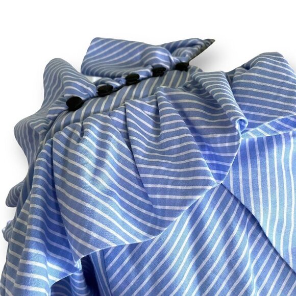 Manoush Womens Dress Sz 42 US 10 Blue White Stripe Ruffle Sleeve Plunge Neckline - Picture 6 of 11